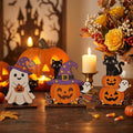 Halloween Wooden Tabletop Signs Set - Ghost Pumpkin Black Cat Spooky Cute Desk Decor