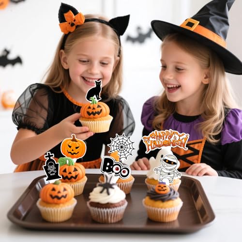 Halloween Pumpkin Cupcake Toppers 36pcs - Spooky & Cute Food Decorations