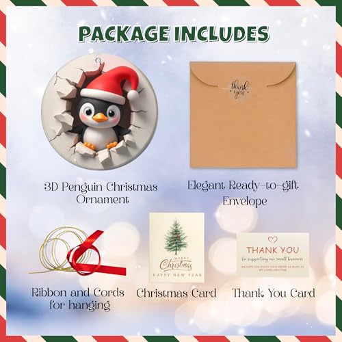 Penguin Christmas Ornament 2D - Cute Animal Holiday Decor, Variation 13