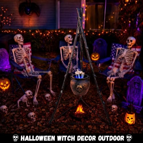ELAMAS Halloween Witch Cauldron with Tripod - Color-Changing Lighted Fireplace Decor