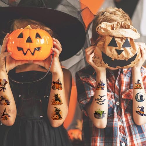 Kids Halloween Glitter Temporary Tattoos Set - 74 Sheets, Waterproof & Safe