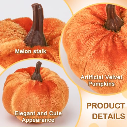 16 Pcs Faux Velvet Pumpkin Fall Decor - Small Artificial Autumn Pumpkins