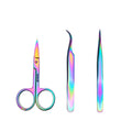 WOKOTO Nail Tweezers And Scissors Kit Straight Curved Rainbow Stainless Steel Precision Tweezers Set For Nail Art Sticker Rhinestone Eyelash Extensions Picker Tools