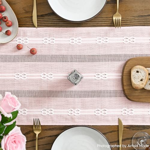 Pink Farmhouse Embroidered Table Runner 13x72 Inch - Seasonal Kitchen Decor
