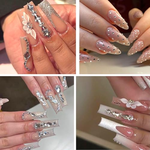 16# White Nail Rhinestones Kit - Multi-Shape Flat Back Crystals for Manicure & Nail Art