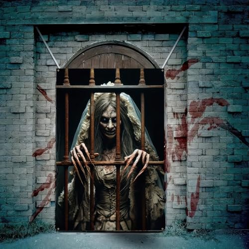 Halloween Prison Bride Window Decoration 31x47 Inch Spooky Scene Cover