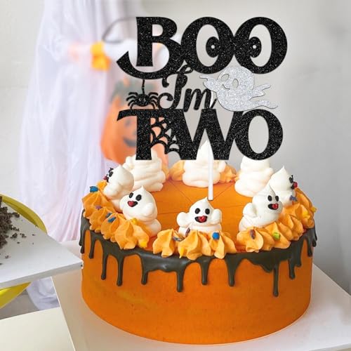 Halloween Baby's 2nd Birthday Cake Topper Boo I'm Two Spooky Ghost Bat Decor