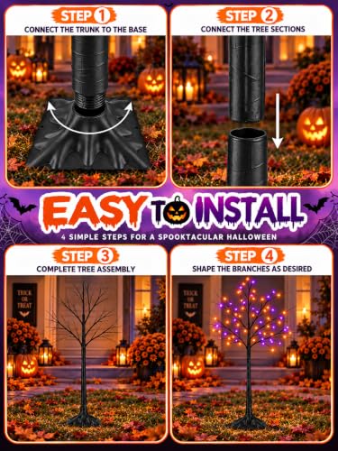Halloween Tree with Purple and Orange Lights - 3 Pack 4/5/6FT LED Spooky Decor