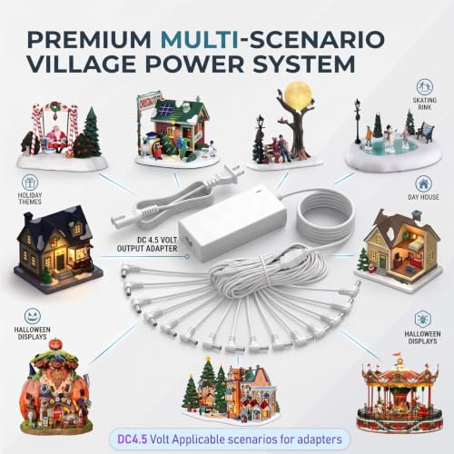 DC 4.5V Adapter for Lemax Christmas Village Spooky Town Buildings - 4.5V5A 15 Output Plug