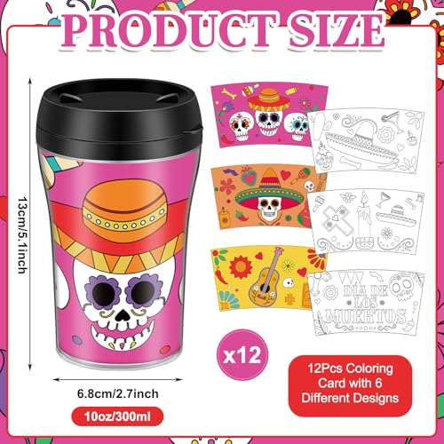 DIY Day of the Dead Color Your Own Cups Set - 12 Plastic Mugs 10 oz Variation of 12 / Day of the Dead