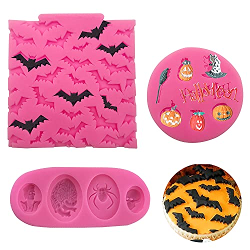Mini Halloween Cake Fondant Molds Set - Bat Pumpkin Spider Skull Shapes for Cupcake Decorating