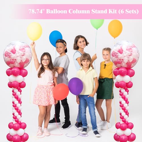 6 Set Heavy-Duty Adjustable Balloon Column Stand Kit for Events - 6.6ft Telescopic Metal Tower with Base