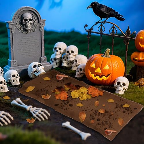 Halloween Graveyard Mound Cover Set - Brown Burlap Haunted Cemetery Decor, 5.9 x 2.3 ft, 2-Pack with Stakes