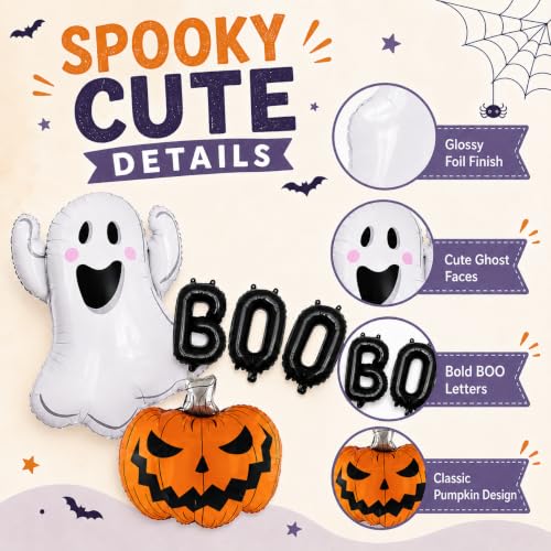 Halloween Foil Balloon Set - Ghost, Pumpkin, Boo Decorations for Parties