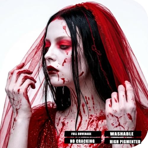 Halloween Red Face & Body Paint Washable Zombie Makeup Kit with Brushes
