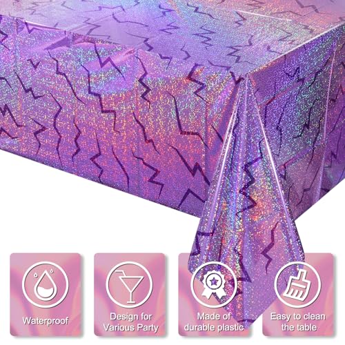 Kpop Purple Iridescent Plastic Tablecloth 54x108 Inch - 3 Pack - Disposabie Party Cover (Kpop Light Purple)