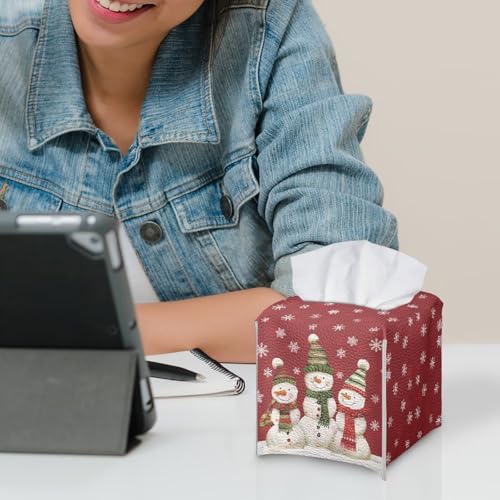 Christmas Snowman Family Tissue Box Cover - Snowflake Design, Decorative Cube for Home & Office