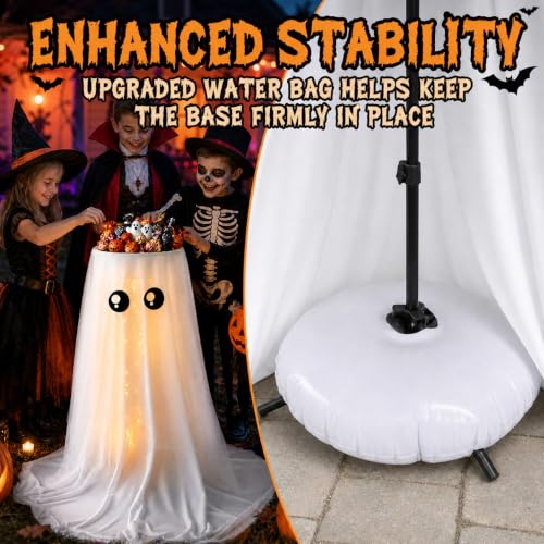 Halloween Candy Bowl Stand with Light-Up Ghost Decor - 32 Inch White, Includes Water Bag