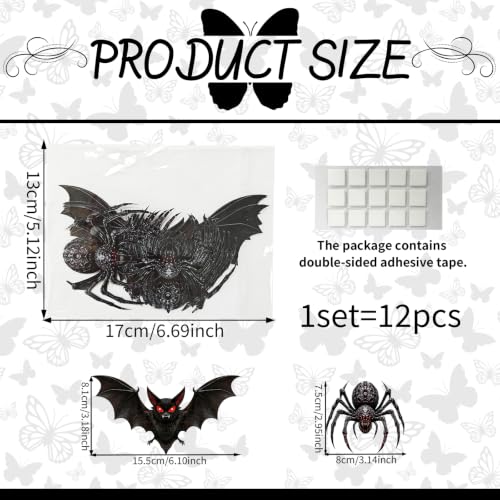 3D Bat and Spider Wall Decals Halloween Decor Set - Removable Vinyl Stickers