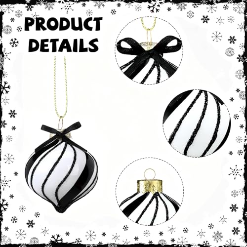Hoolerry 12-Pack Black & White Peppermint Glass Christmas Ornaments - Candy Theme