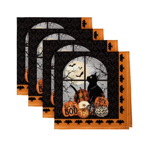 Halloween Cloth Napkins Set of 4 - Buffalo Plaid Pumpkin Orange & Black 18x18
