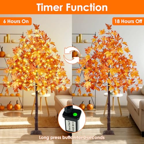 1 Pack 6FT Lighted Maple Tree with 150 LED Fall Leaves for Indoor Outdoor Decor