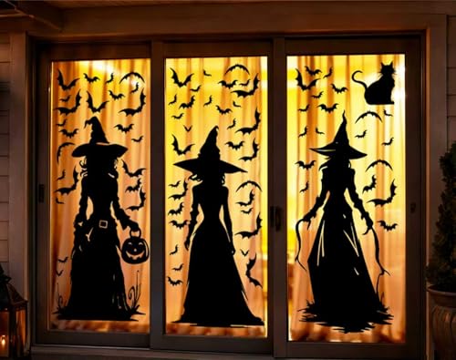 Halloween Black Witch Window Clings - Large 35'' Silhouette Decoration - Black Witch Variation