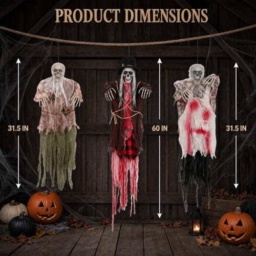 Halloween Hanging Skeleton Decorations 3 Pack Outdoor Indoor Porch Tree Scene Set