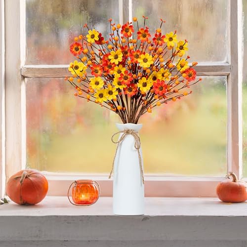 Fall Floral Stems 12PCS Autumn Artificial Flowers with Berries for Centerpieces