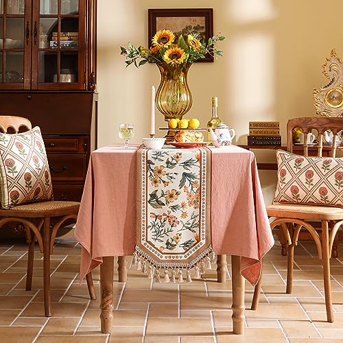 French Linen Small Table Runner - Anthea 12" x 63" Elegant Floral Design