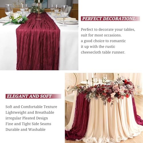 Burgundy Cheesecloth Table Runner 8 Pack 35x120 Inches Rustic Wedding Party Decor