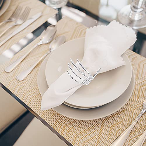 Halloween Skeleton Hand Napkin Rings Set - Silver Skeleton Hand Holders for Table Decor