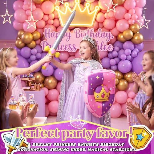 Princess Knight Inflatable Sword & Shield Set - 4 Pcs for Party, Pink, Princess Variation