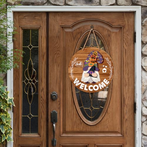 Yuzi-n Interchangeable Gnome Welcome Sign Fall Halloween Front Porch Decor - Red Brown
