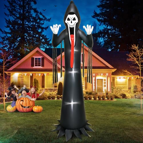 10 Ft Grim Reaper Inflatable Halloween Decoration with LED Lights Outdoor Lawn Decor - Scary Holiday Blow Up