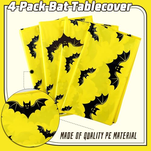 Halloween Bat Tablecloth Set - Disposable 4-Pack for Party Decor