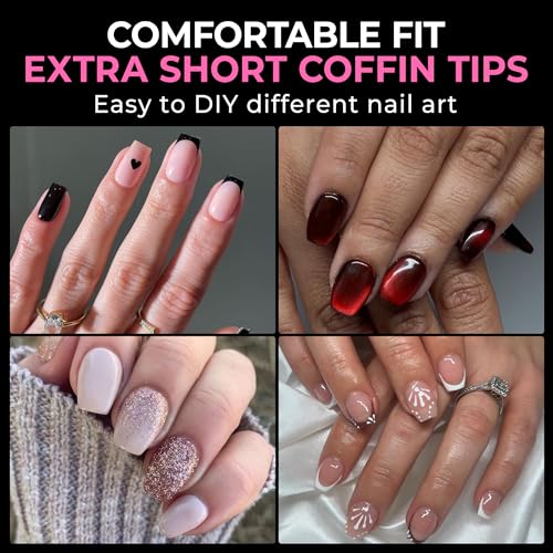 Extra Short Coffin Nail Tips - 216pcs Soft Gel Fake Nails, No Trace, Pre-Shaped