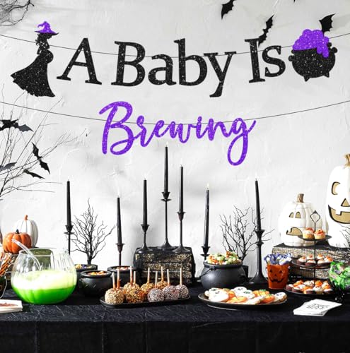 Halloween Baby Shower Banner - Glitter 'A Baby Is Brewing' Decorations