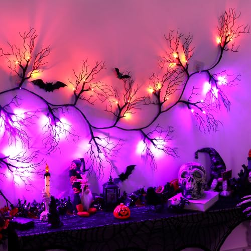 Lighted Halloween Garland with Orange & Purple LEDs - 9 Ft Battery Operated Decor with 8 Modes & Timer
