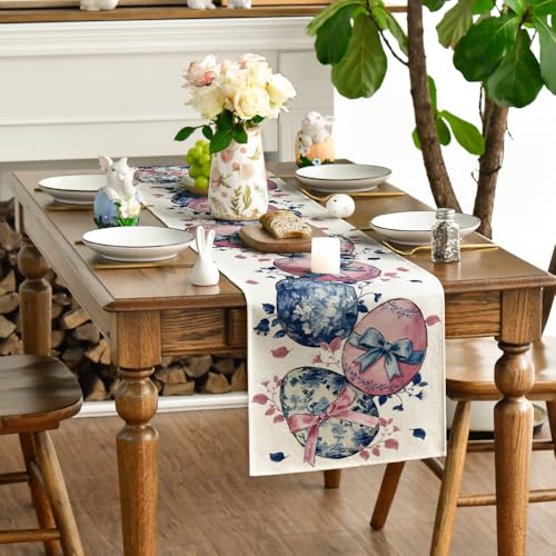Easter Floral Table Runner 13x108 Inch Blue Pink Seasonal Kitchen Decor