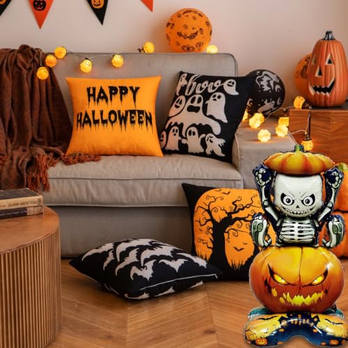 Halloween Stackable Foil Pumpkins & Skeleton Balloons Set - Reusable Party Decor