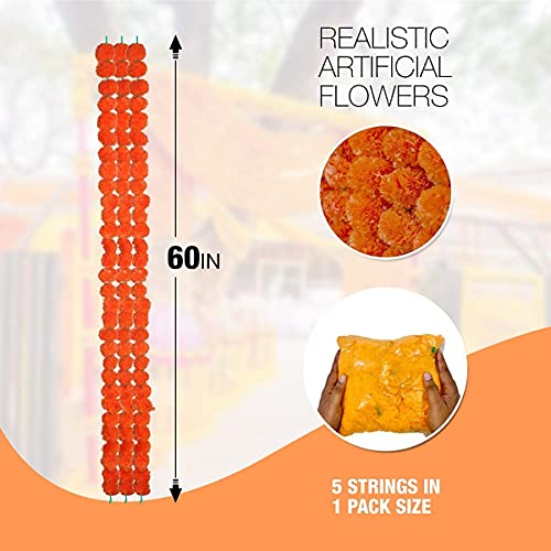 10 Pack Artificial Marigold Garland - Yellow & Dark Orange Wedding & Diwali Decor