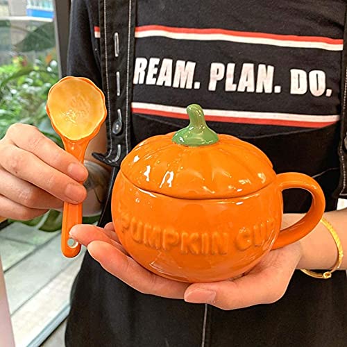 Cute Pumpkin Ceramic Coffee Mug 8.5oz with Spoon - Fall Kitchen Decor