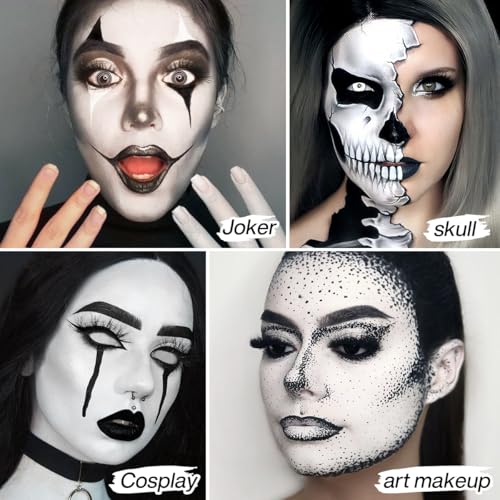 Black and White Face Paint Makeup - Gothic Full Coverage Body & Stage Paint - Variation: White Black