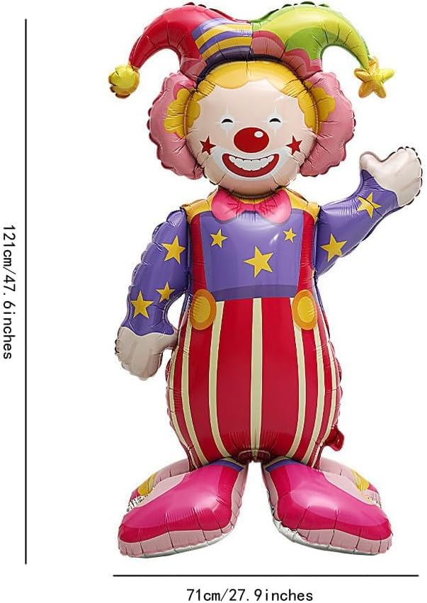 10 Pack Circus Carnival Foil Balloons Set - Pink Purple Yellow Green Red, 47.6 Inch Clown & Popcorn Decor