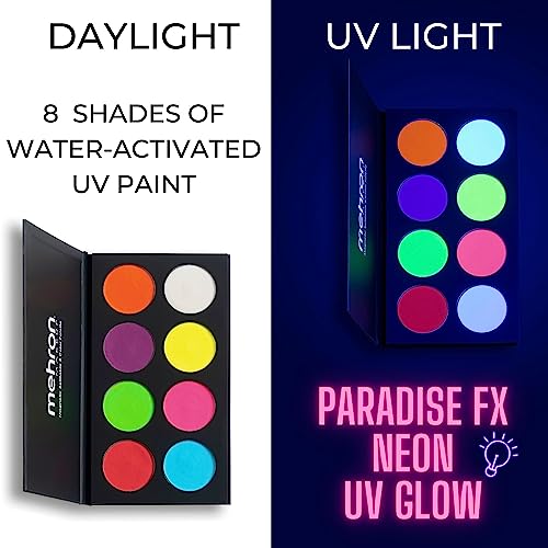 Neon UV Glow Face Paint Palette - Water-Activated Special FX Makeup, Paradise FX