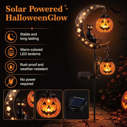 Outdoor Halloween Solar Garden Stake Light with Pumpkin & Black Cat - Style A