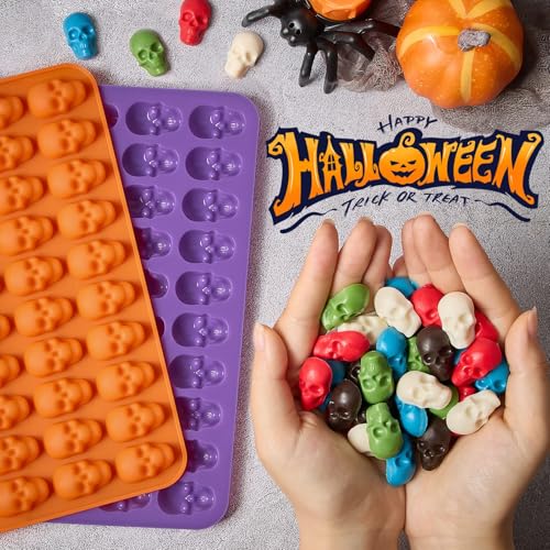 Mini Skull Silicone Molds for Halloween Candies & Decorations - 2 Pcs, 100 Cavities