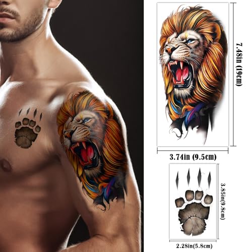 3D Realistic Temporary Tattoos Set for Adults & Kids - Skull, Lion, Tiger, Wolf, Dragon, Spider, Snake, Halloween & Party Designs - Variation: 3D