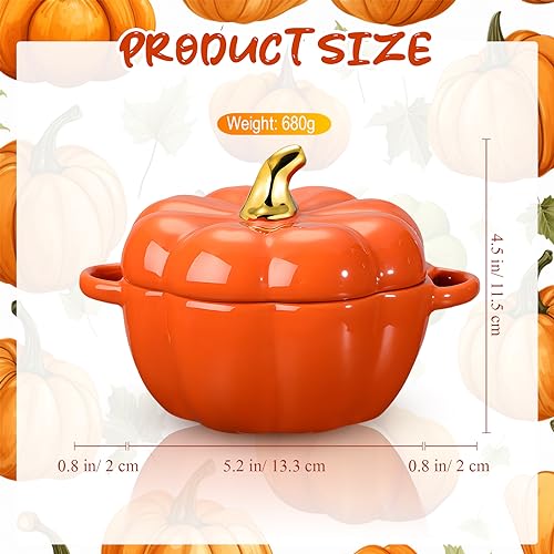 Pumpkin Ceramic Soup Bowls Set - 15 oz Orange Halloween Kitchen Tableware